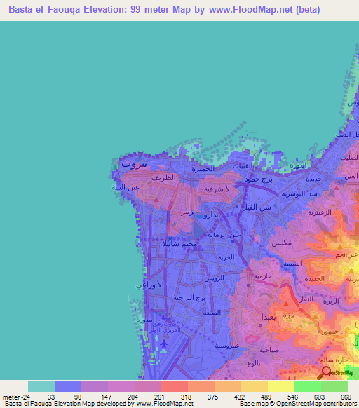 Basta el Faouqa,Lebanon Elevation Map
