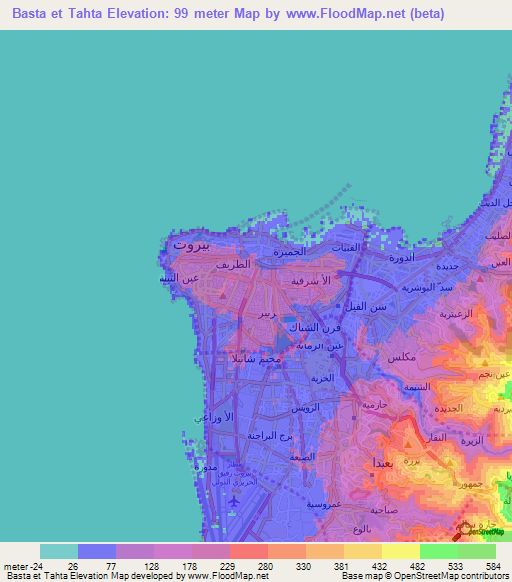 Basta et Tahta,Lebanon Elevation Map