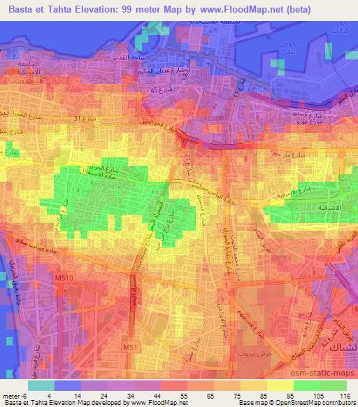 Basta et Tahta,Lebanon Elevation Map