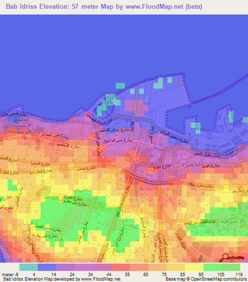 Bab Idriss,Lebanon Elevation Map