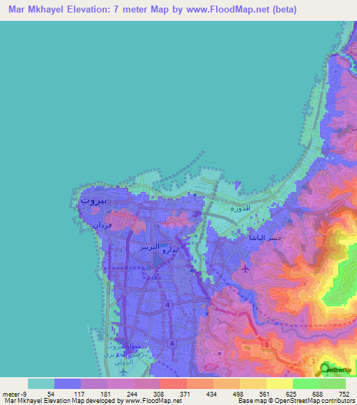 Mar Mkhayel,Lebanon Elevation Map