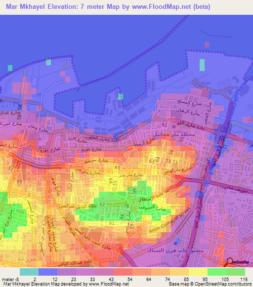 Mar Mkhayel,Lebanon Elevation Map