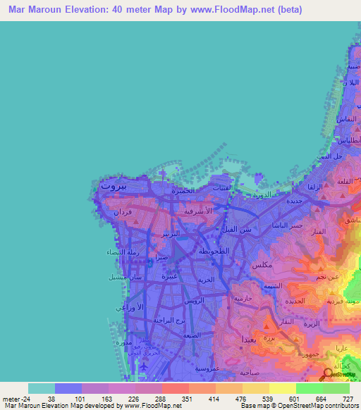 Mar Maroun,Lebanon Elevation Map