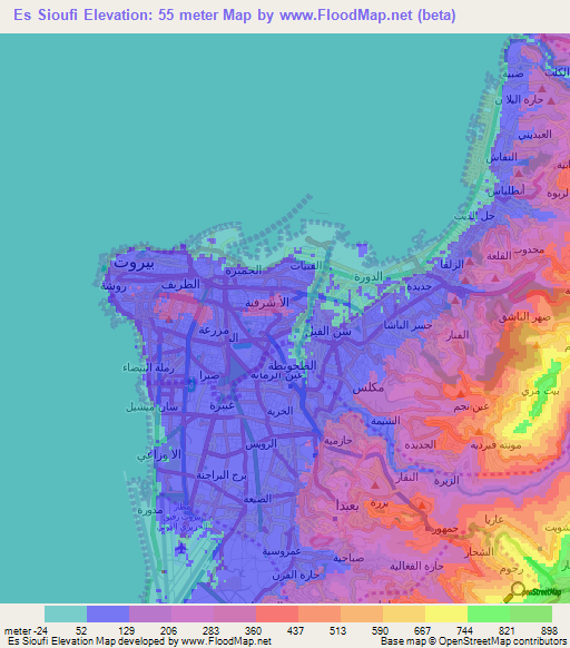 Es Sioufi,Lebanon Elevation Map