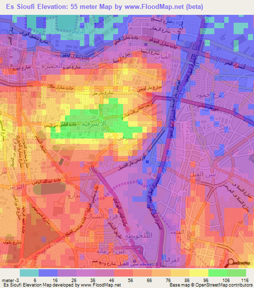 Es Sioufi,Lebanon Elevation Map
