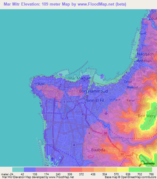 Mar Mitr,Lebanon Elevation Map