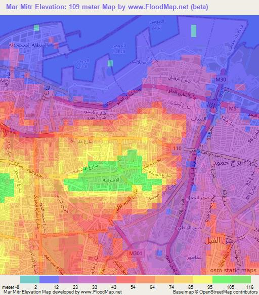 Mar Mitr,Lebanon Elevation Map