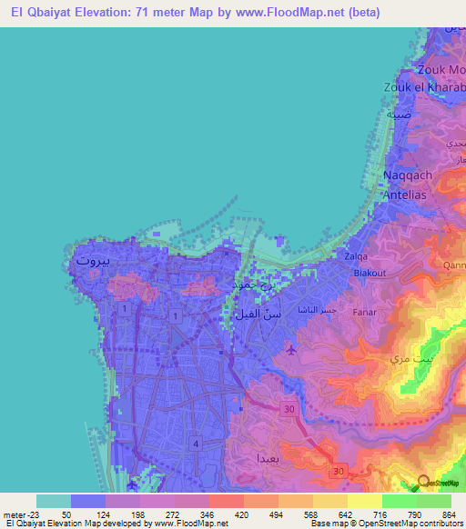 El Qbaiyat,Lebanon Elevation Map