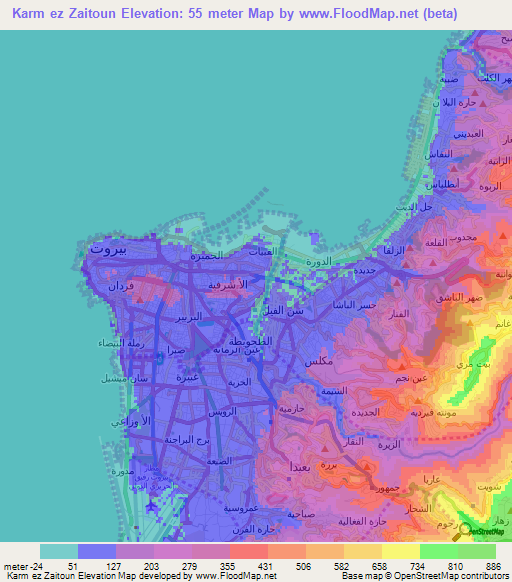 Karm ez Zaitoun,Lebanon Elevation Map