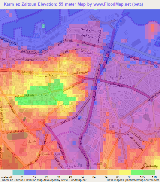 Karm ez Zaitoun,Lebanon Elevation Map