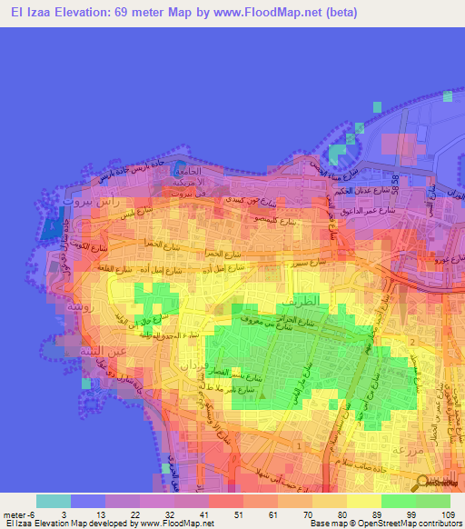 El Izaa,Lebanon Elevation Map