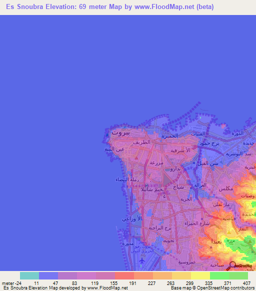 Es Snoubra,Lebanon Elevation Map