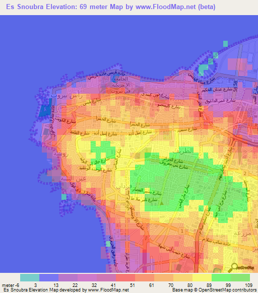 Es Snoubra,Lebanon Elevation Map
