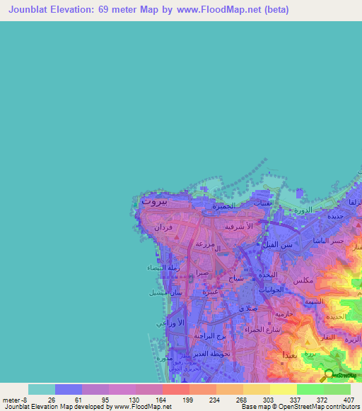 Jounblat,Lebanon Elevation Map