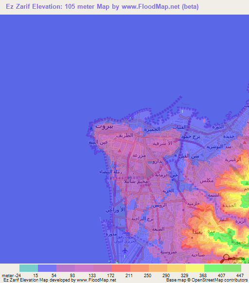 Ez Zarif,Lebanon Elevation Map