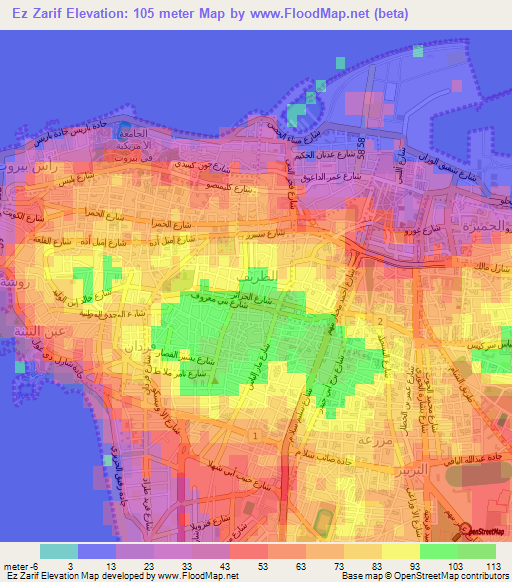 Ez Zarif,Lebanon Elevation Map