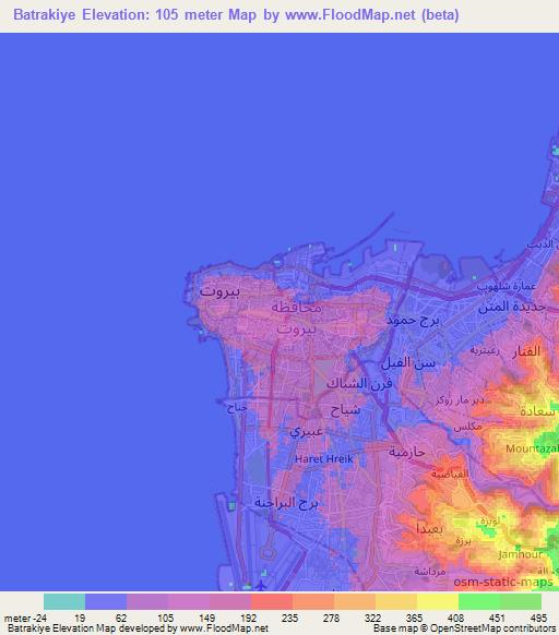 Batrakiye,Lebanon Elevation Map