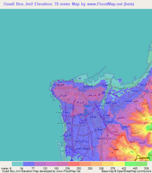 Ouadi Bou Jmil,Lebanon Elevation Map