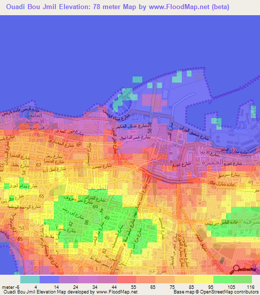 Ouadi Bou Jmil,Lebanon Elevation Map