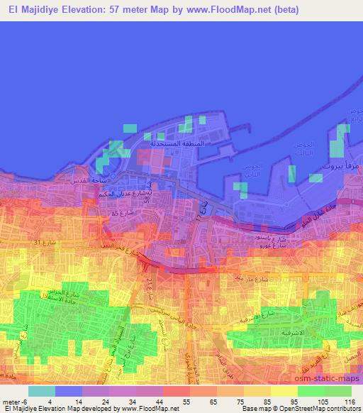 El Majidiye,Lebanon Elevation Map