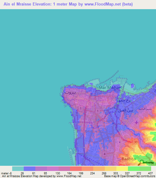 Ain el Mraisse,Lebanon Elevation Map