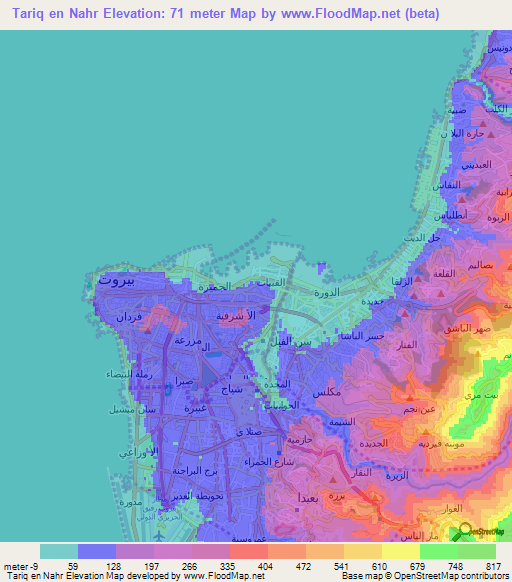 Tariq en Nahr,Lebanon Elevation Map