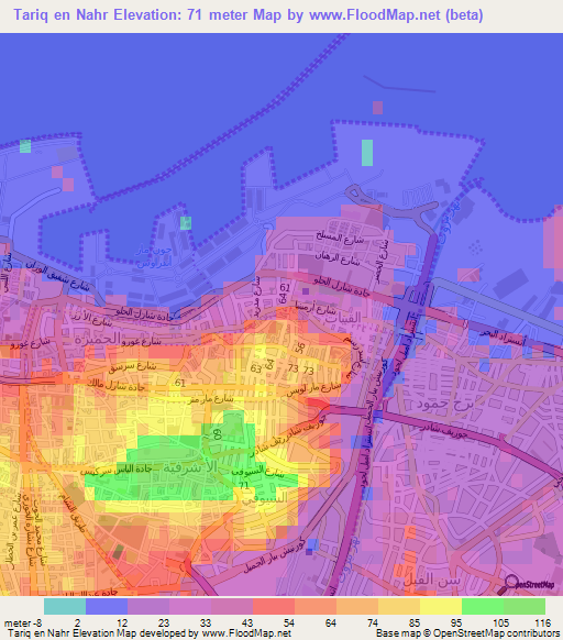 Tariq en Nahr,Lebanon Elevation Map