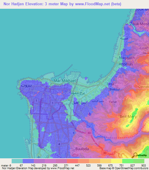 Nor Hadjen,Lebanon Elevation Map