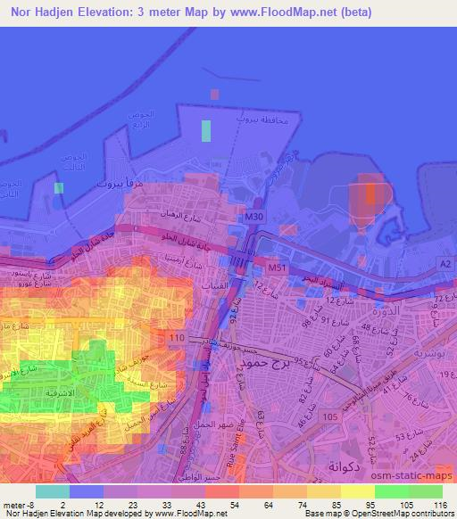 Nor Hadjen,Lebanon Elevation Map