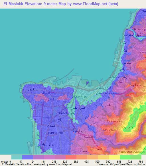 El Maslakh,Lebanon Elevation Map