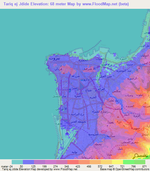 Tariq ej Jdide,Lebanon Elevation Map