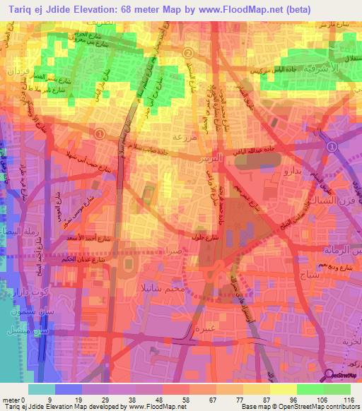 Tariq ej Jdide,Lebanon Elevation Map