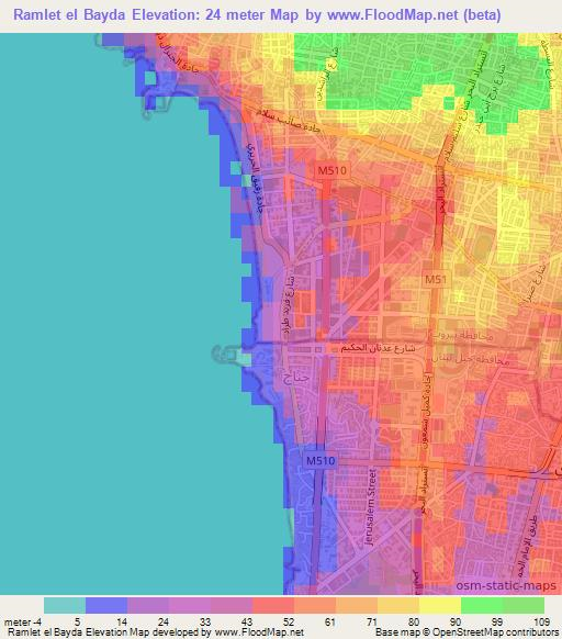 Ramlet el Bayda,Lebanon Elevation Map