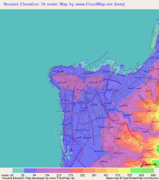 Nouaire,Lebanon Elevation Map
