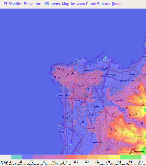 El Msaitbe,Lebanon Elevation Map