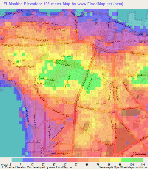 El Msaitbe,Lebanon Elevation Map