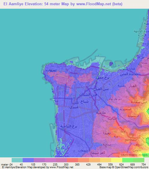 El Aamliye,Lebanon Elevation Map