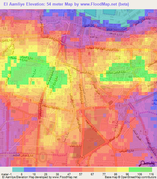 El Aamliye,Lebanon Elevation Map