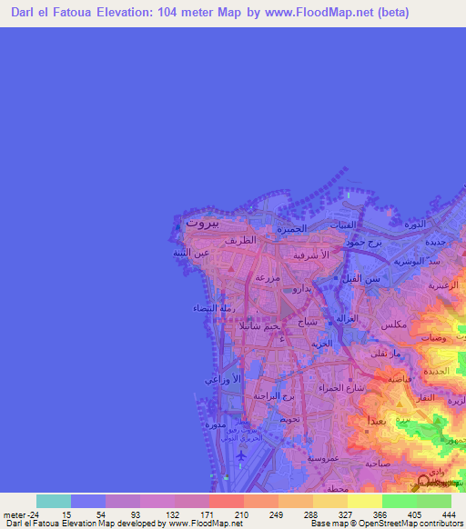 Darl el Fatoua,Lebanon Elevation Map