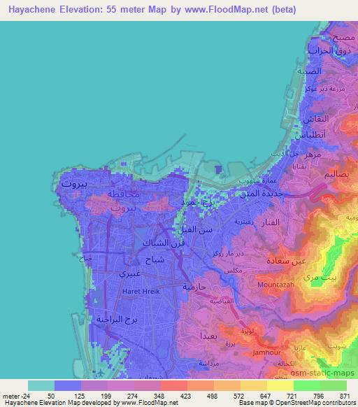 Hayachene,Lebanon Elevation Map
