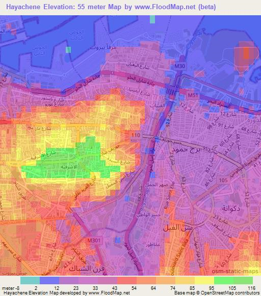 Hayachene,Lebanon Elevation Map
