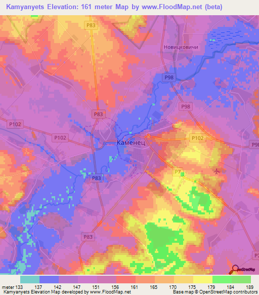 Kamyanyets,Belarus Elevation Map