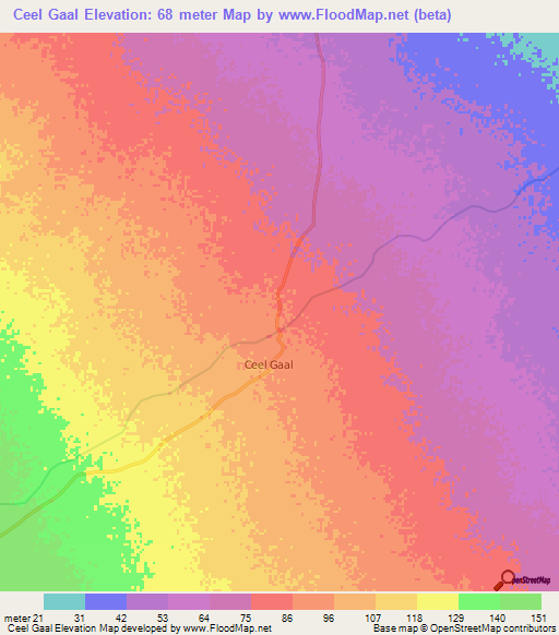 Ceel Gaal,Somalia Elevation Map