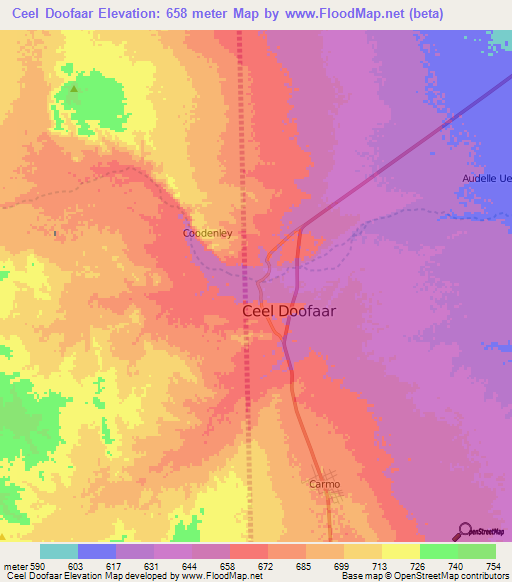 Ceel Doofaar,Somalia Elevation Map