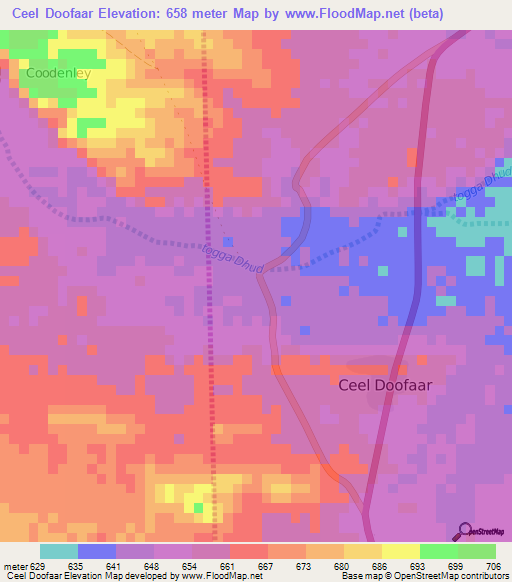 Ceel Doofaar,Somalia Elevation Map