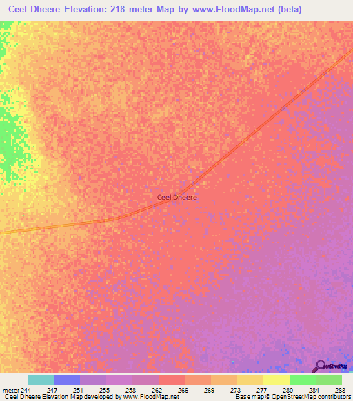 Ceel Dheere,Somalia Elevation Map
