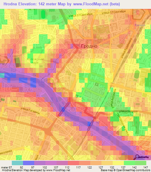 Hrodna,Belarus Elevation Map