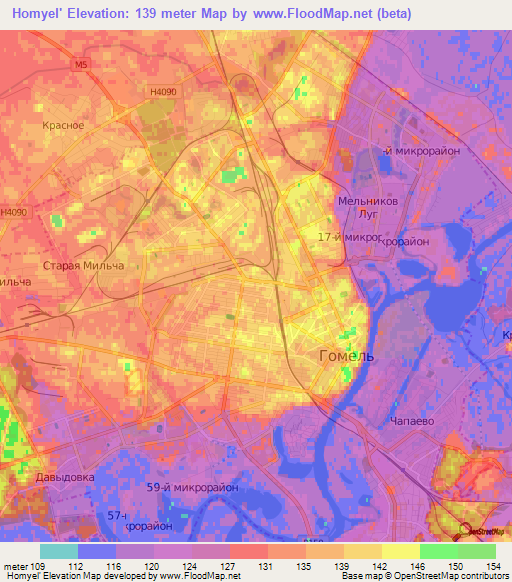 Homyel',Belarus Elevation Map