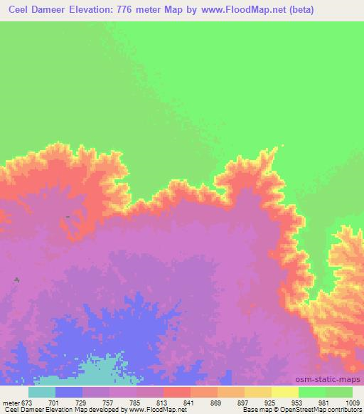 Ceel Dameer,Somalia Elevation Map