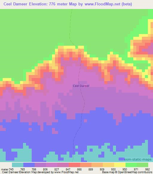 Ceel Dameer,Somalia Elevation Map